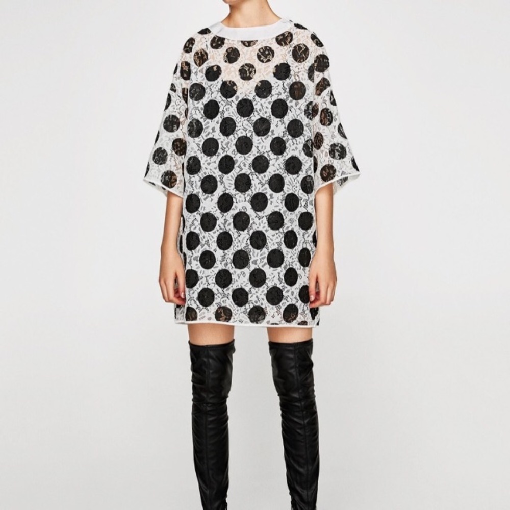 Zara Contrast Fabrics Lace Dress S